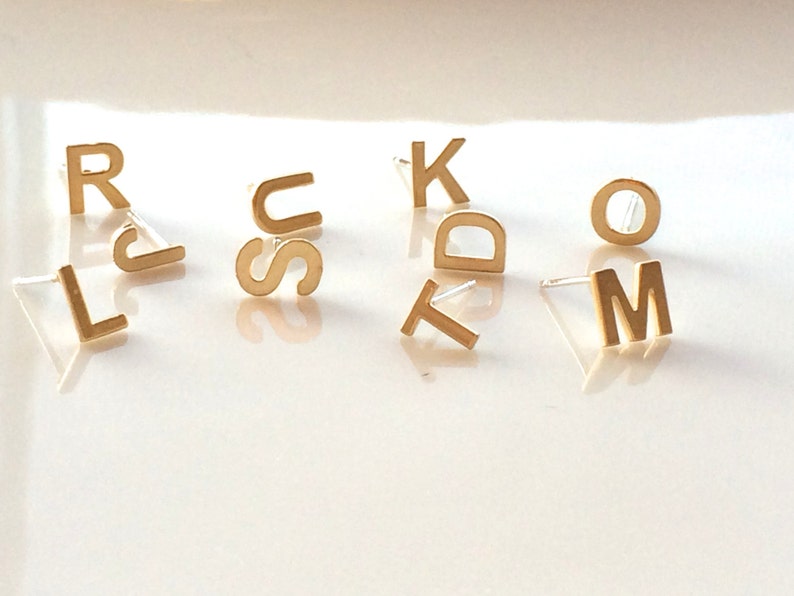 Gold Initial Stud Earrings Monogram Earrings,Initial Earring Posts 14K gold plated Alphabet Earring Post 925 Sterling Silver Posts