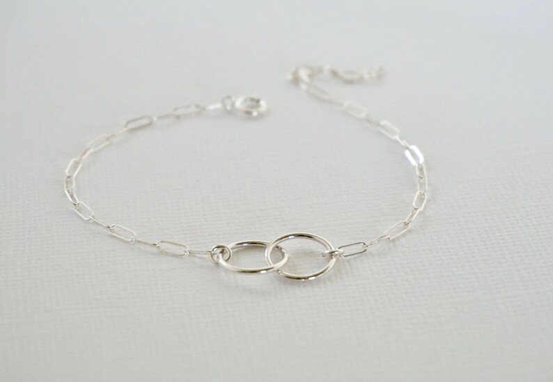 Double Circle Bracelet with paper clip drawn chain, Unity Bracelet, Friendship, Mother's Day, Gold Filled Double circle Bracelet, Gift idea image 5