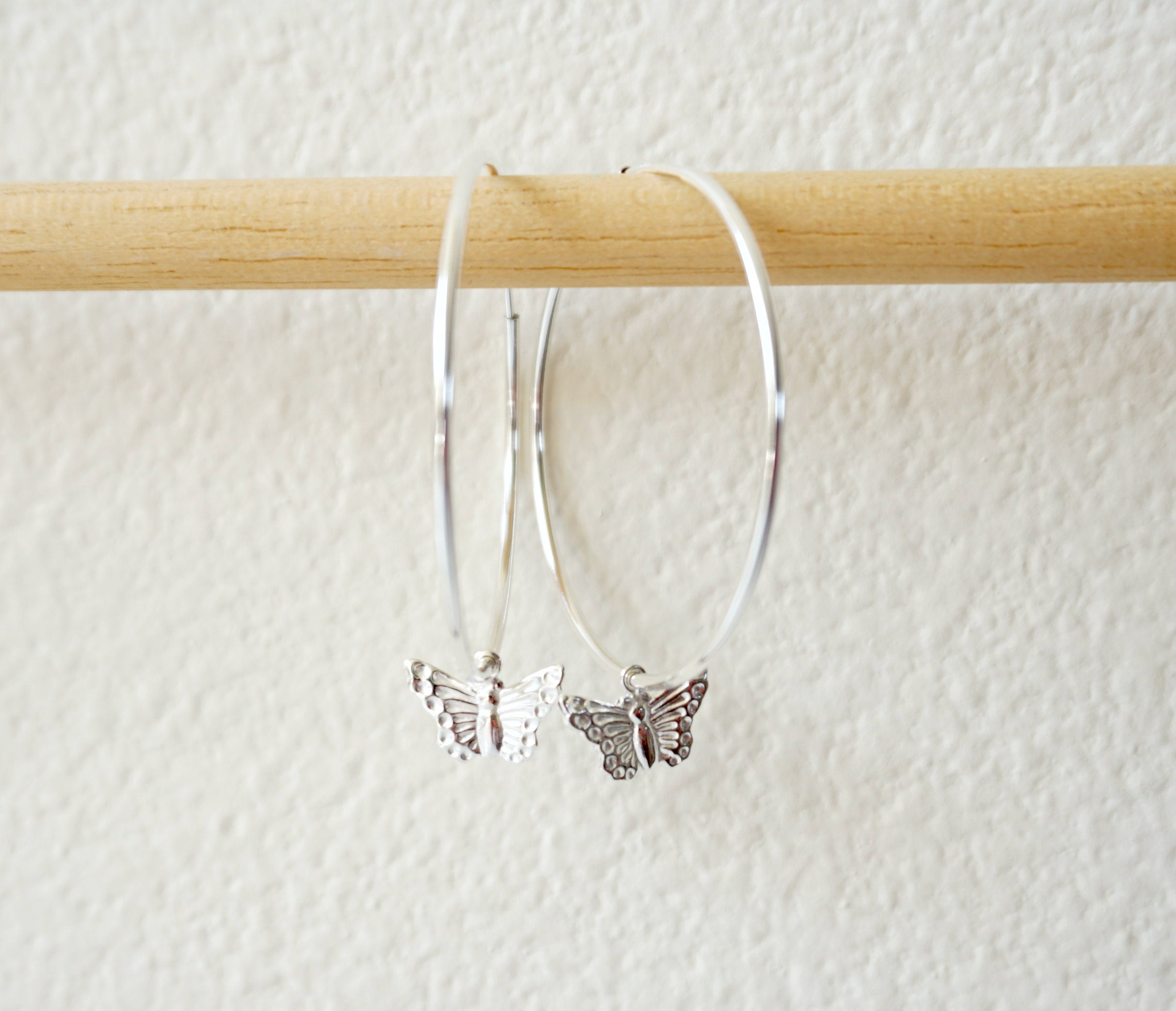 Sterling Silver Butterfly Hoop Earrings 925 Sterling Silver Etsy UK