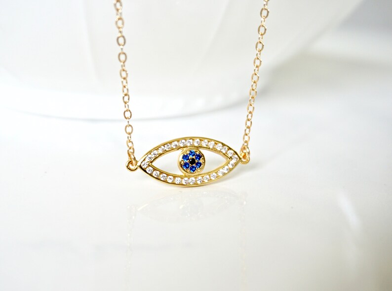 Rose Gold Evil Eye Charm Necklace Bohemian Choker Evil Eye Choker Gold Evil Eye Necklace Silver Evil Eye CZ Necklace