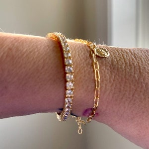 Tennis Bracelet, Gold Tennis Bracelet, Silver Rhodium Tennis Bracelet, Diamond Tennis Bracelet, Stacking Bracelet, Gift for Her, On Trend
