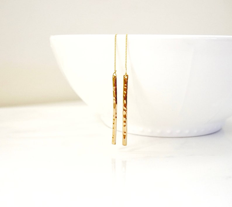 Threader Earrings Sterling Silver Bar Long Earrings Long Bar Earrings Minimalist Everyday Bohemian Hammered Bar Earrings