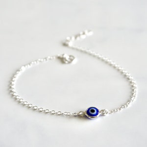 Sterling Silver Evil Eye Anklet, Stacking Bracelet, Evil Eye Protection Jewelry, Blue Evil Eye Anklet, Beaded Evil Eye Anklet, Gift for Her