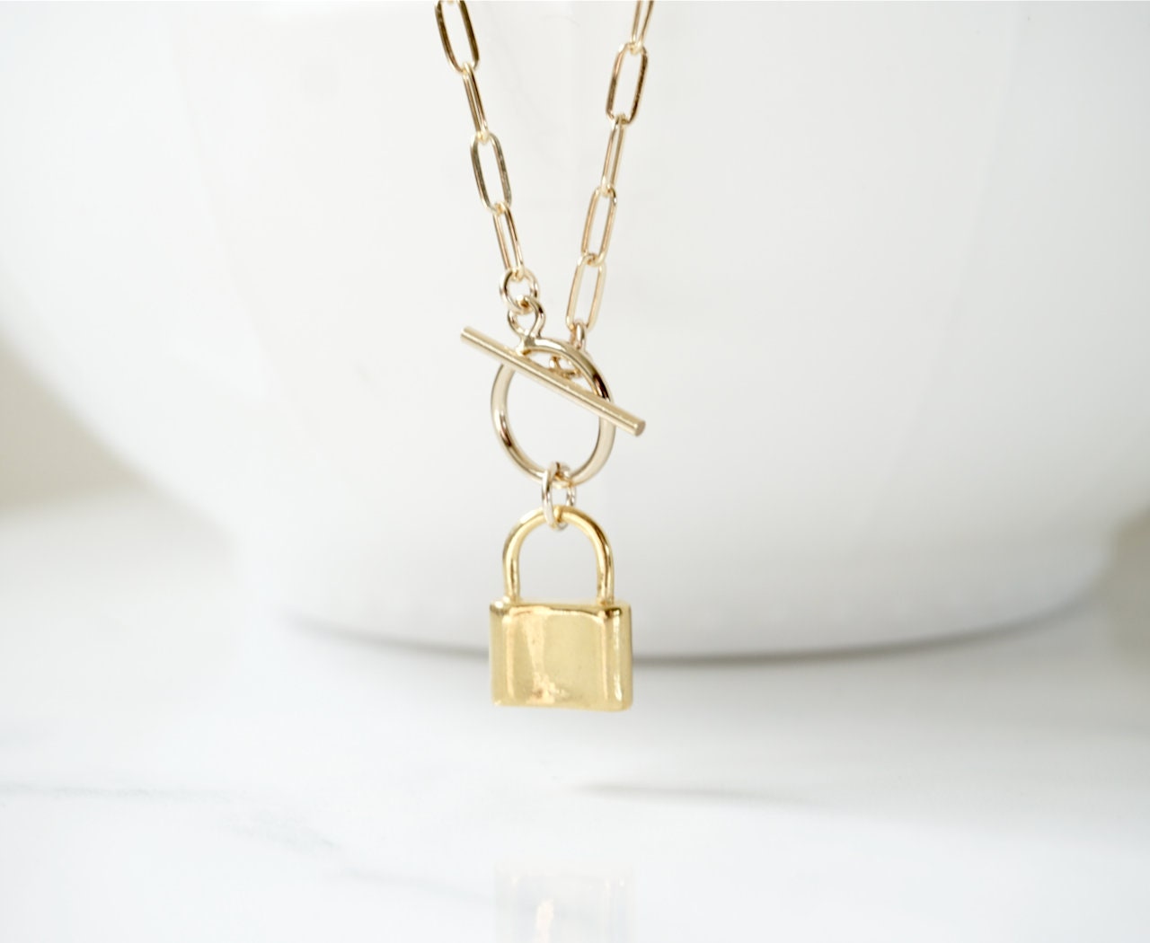 Sterling Silver Padlock Paperclip Toggle Necklace Gold Etsy Australia