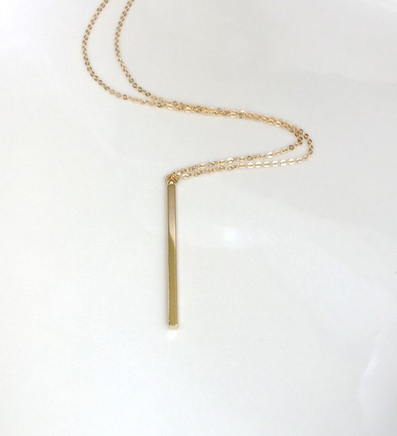 Long Gold Bar Necklace Extra Long Vertical Bar Necklace Gold Etsy