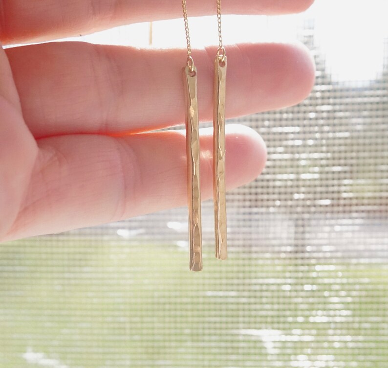 Threader Earrings Sterling Silver Bar Long Earrings Long Bar Earrings Minimalist Everyday Bohemian Hammered Bar Earrings