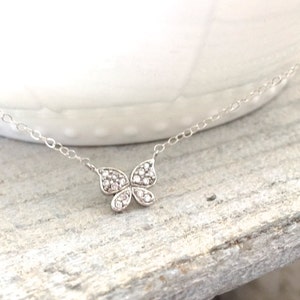 Beautiful Silver Pave Butterfly Necklace, Silver CZ Butterfly Necklace, Wedding Jewelry, Bridal Jewelry, CZ Butterfly Neckalace