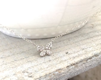 Beautiful Silver Pave Butterfly Necklace, Silver CZ Butterfly Necklace, Wedding Jewelry, Bridal Jewelry, CZ Butterfly Neckalace