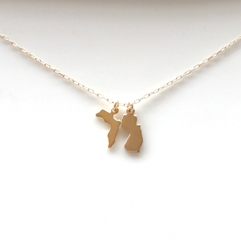 Small Gold State Necklace, Two State Gold with Heart Stamp, Silver State Necklace, Arizona Necklace, California, Texas, Ohio, Utah, Oregon image 2