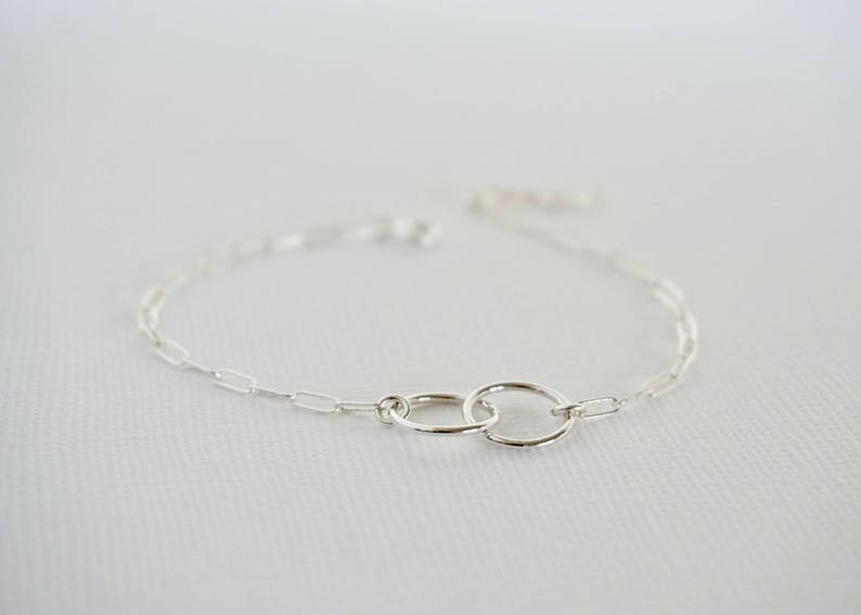 Double Circle Bracelet with paper clip drawn chain, Unity Bracelet, Friendship, Mother's Day, Gold Filled Double circle Bracelet, Gift idea image 6
