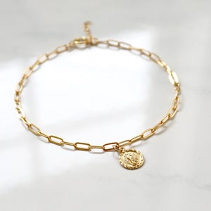 Gold Filled Mary Medaillon Armband, Silber Mary Medaille, Büroklammer Kette, Stacking Armband, Muttertag, Mutter Mary Schmuck, Geschenk für sie
