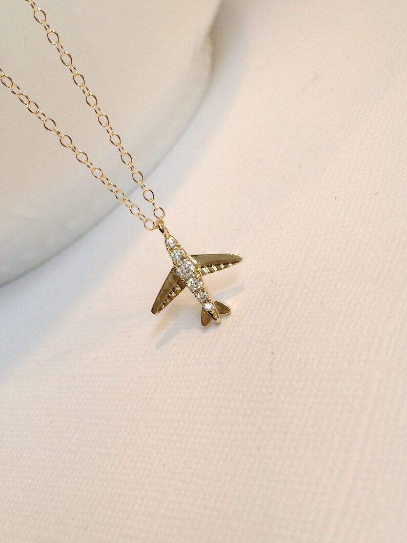 Gold Airplane Necklace Tiny Gold CZ Airplane Necklace Etsy