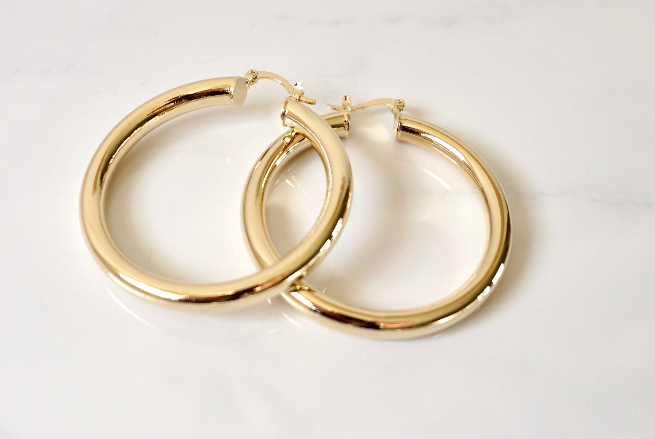 Gold Chunky Gold Hoop Earrings Fat Hoops Chubby Hoop Etsy