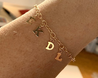 Gold Filled Personalized Letter Charm Bracelet, Sterling Silver  Name Bracelet, Name Bracelet, Gift for Mom, New Mom Gift, Initial Bracelet