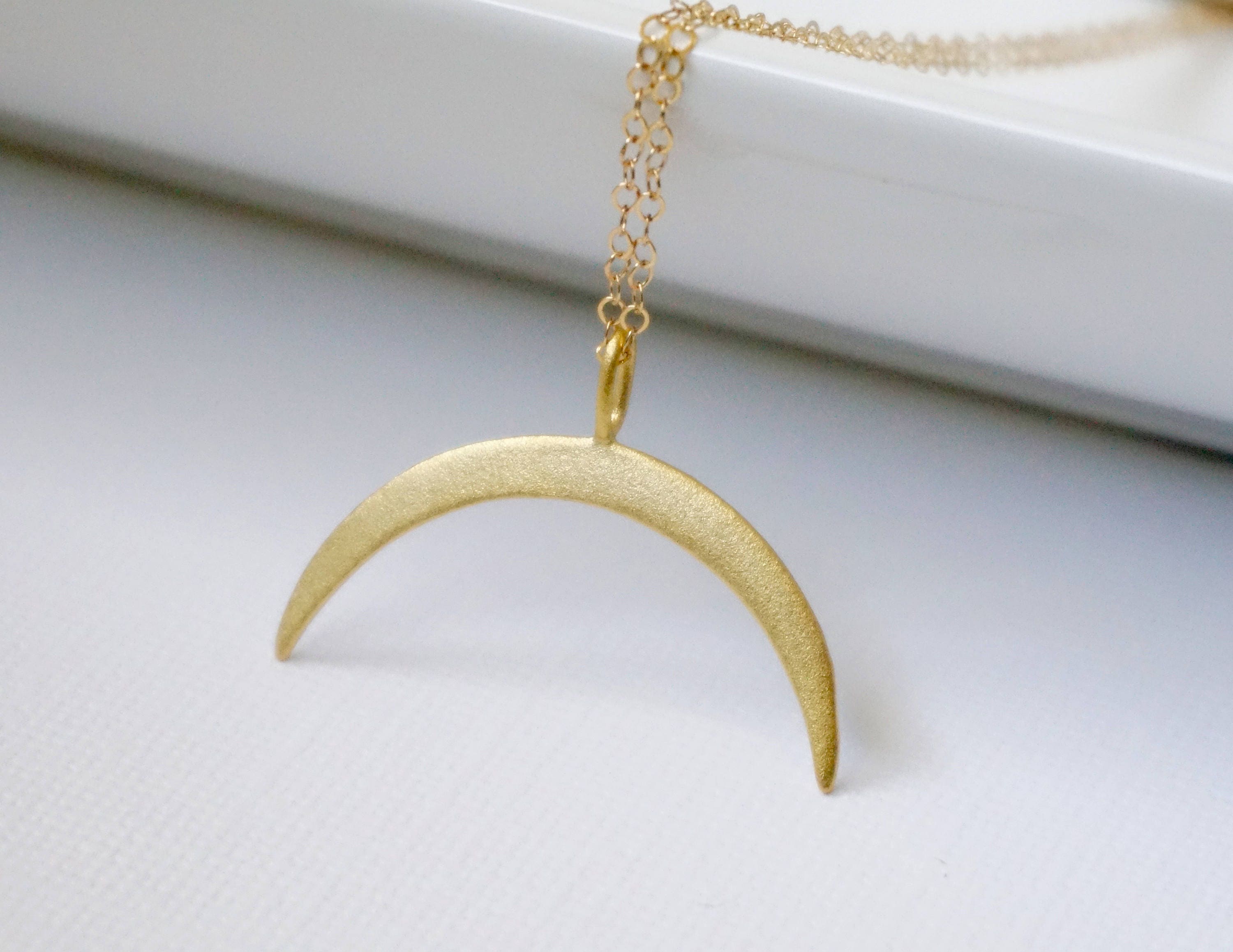 Double Horn Necklace Matte Gold Crescent Moon Pendant Double Horn Necklace Matte Gold Crescent Moon Pendant Tusk Rose Choker