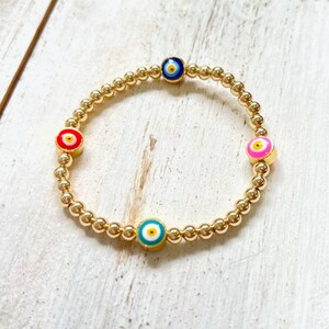 Evil Eye Bracelet, Blue Evil Eye, Red Evil Eye, 14kt Gold Filled Beaded Ball Bracelet, On Trend, 4mm Ball Beaded Bracelet, Protection, Luck