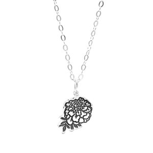 Sterling Silver Marigold Birth Flower Charm Necklace | October Birth Flower Jewelry | Delicate Floral Necklace for October Birthdays