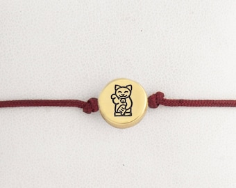 Maneki-Neko Waving Cat Charm Bracelet - Adjustable Friendship Cord, Lucky Cat Symbol, Cultural Gift Jewelry