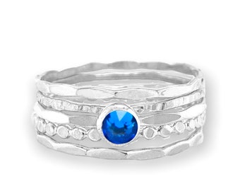 Sapphire Crystal Stacking Band Set