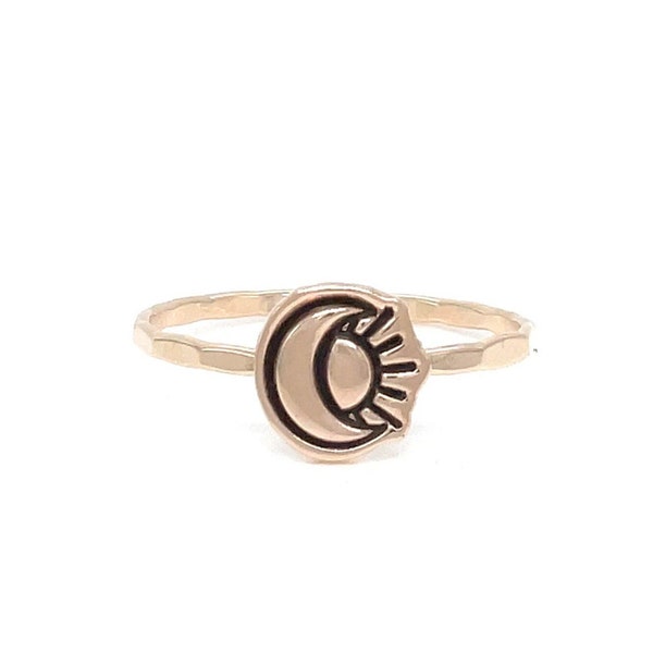 Sun and Moon Celestial Charm Stacking Ring - Personalized Mix & Match Jewelry
