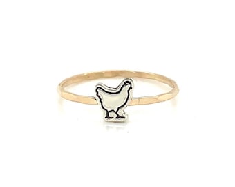 Chicken Charm Stacking Ring – Sterling Silver, Bronze, or Copper Charms