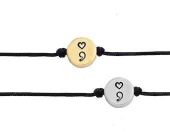 Handmade Heart Semicolon Bracelet - Mental Health Awareness Jewelry, Handcrafted Suicide Prevention Symbol Gift