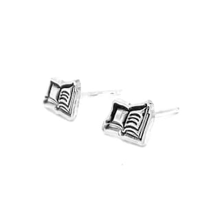 Sterling Silver Book Charm Stud Post Earrings - Literary Jewelry for Book Lovers and Writers - Miniature Novel Accessories
