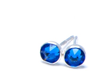 Crystal Sapphire Stud Earrings in Luxe Gold-Filled or Timeless Sterling Silver, September Crystal Birthstone Earrings