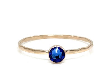 Sapphire Crystal Solitaire Stacking Ring - Elegant Minimalist September Birthstone Jewelry