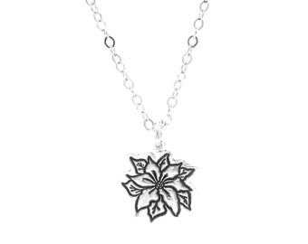 Sterling Silver Poinsettia Necklace - December Birth Flower Pendant - Perfect Gift for December Birthdays