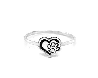 Heart with Pawprint Charm Cut out stacking ring
