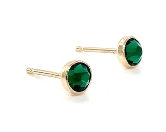 Emerald Crystal Stud Earrings - Sterling Silver or Gold Filled, May Birthstone Jewelry