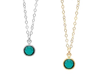 Emerald Crystal Charm Necklace in Gold Filled or Sterling Silver Chains - Elegant Crystal Pendant