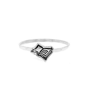 Book Charm Ring, Literary Ring, Silver Stack Ring, Unique Book Ring, Gift for Readers, Reading Ring, Book Lover Ring, Stacking Ring image 1