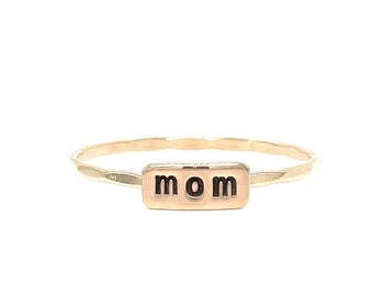 Mom Text Ring - Personalized Mother's Jewelry, Custom Engraved Band, Perfect Gift for Moms, Available in All Sizes