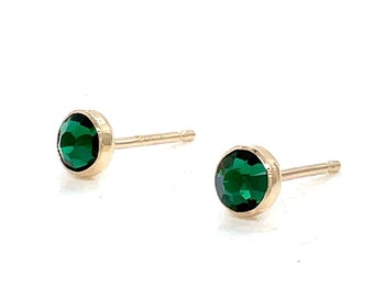 Emerald Crystal Stud Earrings - Sterling Silver or Gold Filled, May Birthstone Jewelry