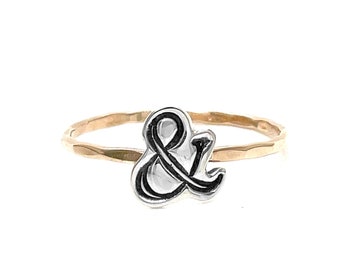 Handmade Ampersand Charm Ring - Symbolic '&' Band, Artisanal Mixed Metal Jewelry