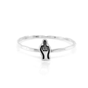Handmade Middle Finger Charm Ring - Bold Statement Jewelry, Handcrafted Expressive Accessory, Unique Gesture Ring