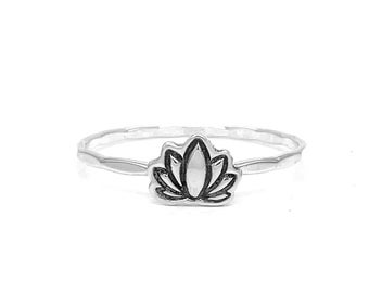 Ready To Ship - Serenity in Bloom: Lotus Flower Charm Stacking Ring - SIZE 7