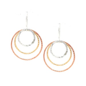 Handmade Tri-Color Concentric Texture Hoop Earrings – Sterling Silver, Gold-Filled, Rose Gold-Filled Minimalist Hoops