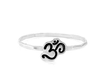 Handmade Om Charm Stacking Ring - Sterling Silver Spiritual Jewelry