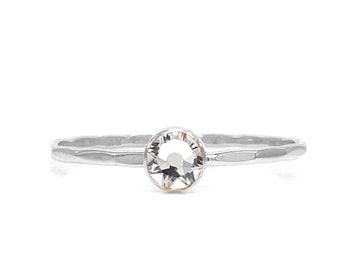 April Birthstone Diamond Crystal Solitaire Stacking Ring - Elegant Handcrafted Jewelry