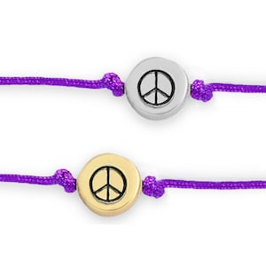 Peace Sign Charm Adjustable Cord Friendship Bracelet in Aluminum, Brass, or Sterling Silver