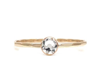 April Birthstone Diamond Crystal Solitaire Stacking Ring - Elegant Handcrafted Jewelry