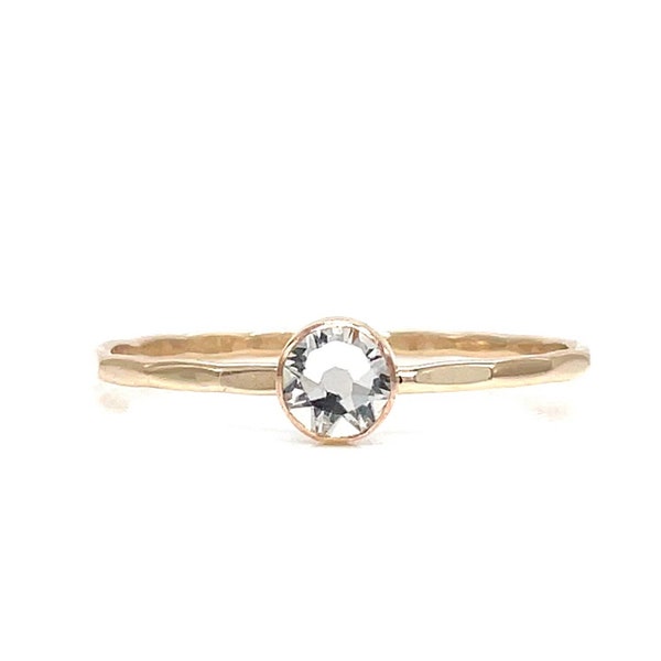 April Birthstone Diamond Crystal Solitaire Stacking Ring - Elegant Handcrafted Jewelry