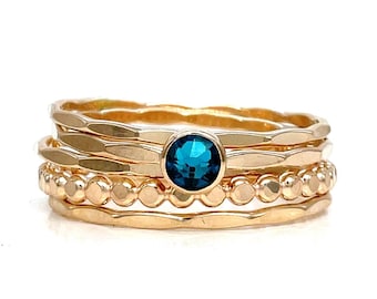 Elegant Gold-Filled Blue Zircon Crystal Ring Set – Handcrafted Jewelry