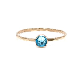 Aquamarine Crystal Solitaire Ring - March Birthstone Jewelry, Sterling Silver or Gold-Filled Stacking Ring