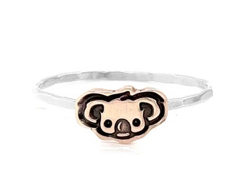 Handmade Customizable Koala Charm Ring, Choose Your Metal Color Combination