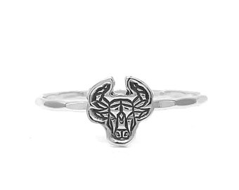 Handmade Taurus Zodiac Charm Ring - Astrological Sign Jewelry, Customizable Metal Horoscope Band, Gift for Taurus