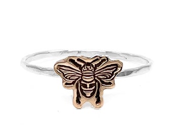 Handmade Bee Stacking Ring, Honeybee Band, Delicate Pollinator Jewelry, Nature Inspired Gift for Her, Eco-Friendly Ring